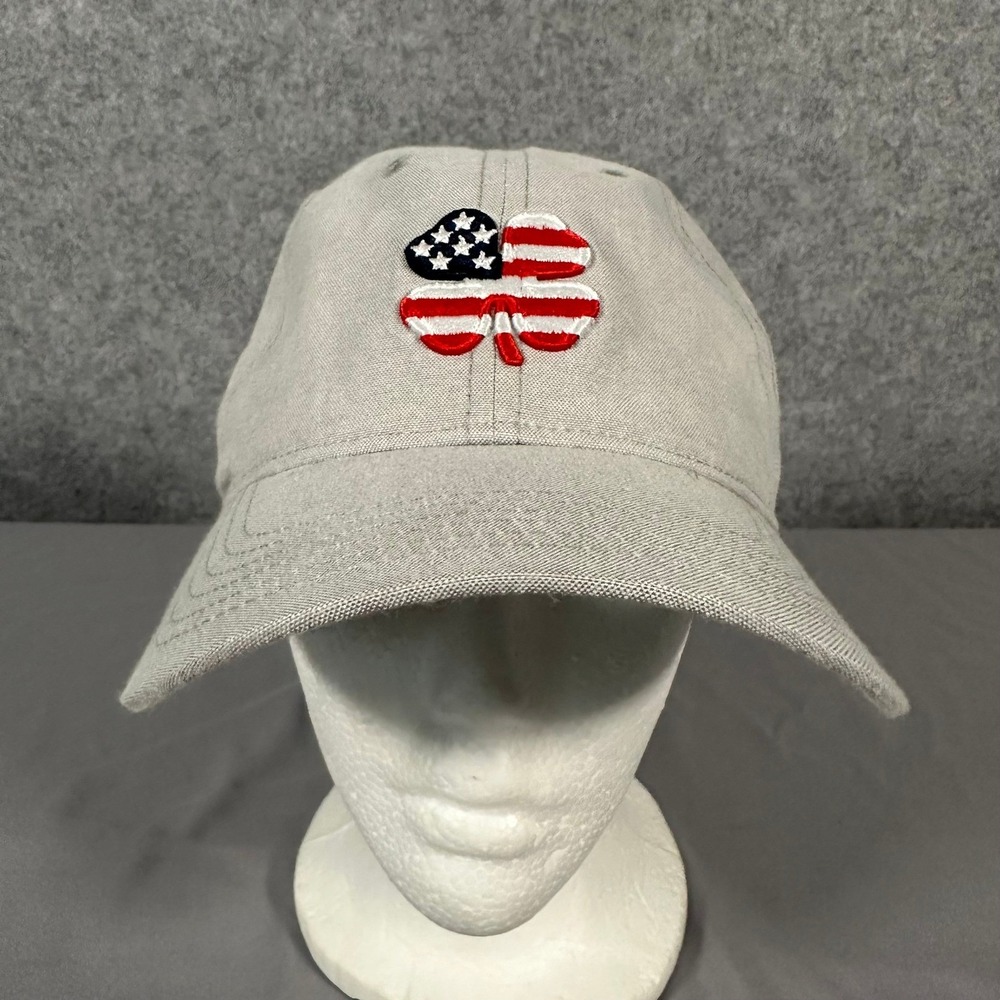 Black Clover Hat Adjustable OSFM Gray Mens USA Flag Lucky Golf Cap Horseshoe